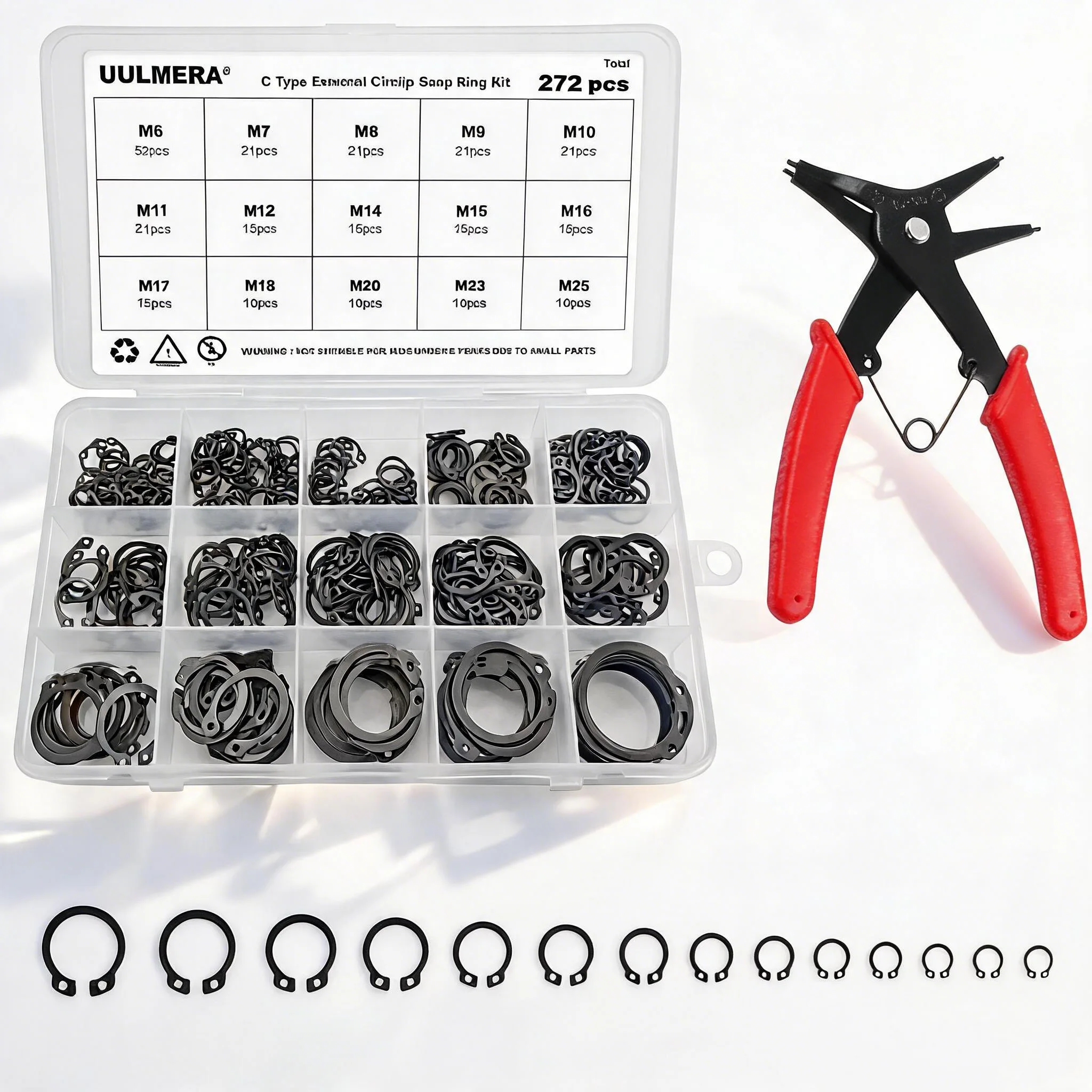 419/272/207pcs Black Alloy Steel C Clips External Circlip Set Snap Ring Retaining Ring for Shaft Bearing Hardware