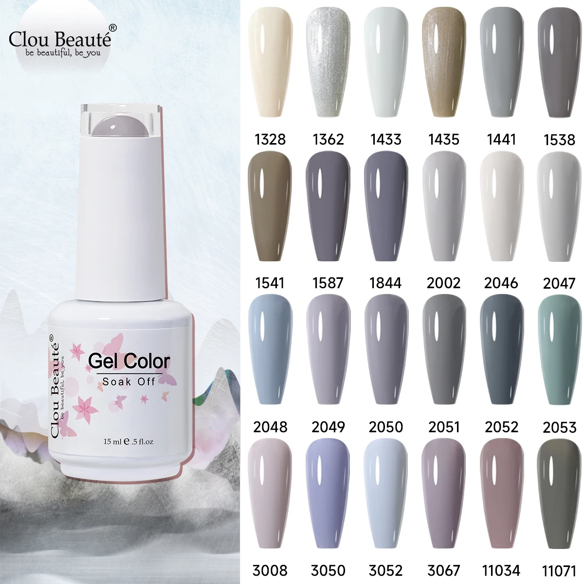 Clou Beaute 15ml Winter Grau Farbe Serie Gel Nagellack Tränken Weg Von Semi Permanent Art Hybrid DIY Varnishs Top basis Mantel Gellak