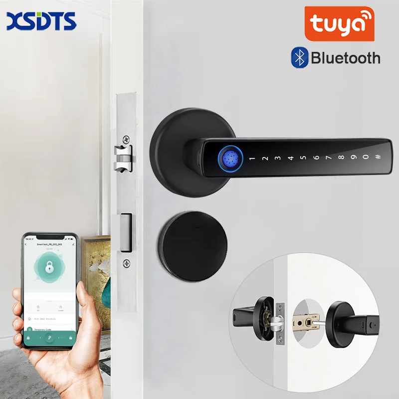 XSDTS Tuya Biometric Fingerprint Smart Door Lock Password Electronic Digital Lock Keyless Entry Door Knobs lock for Bedroom Home