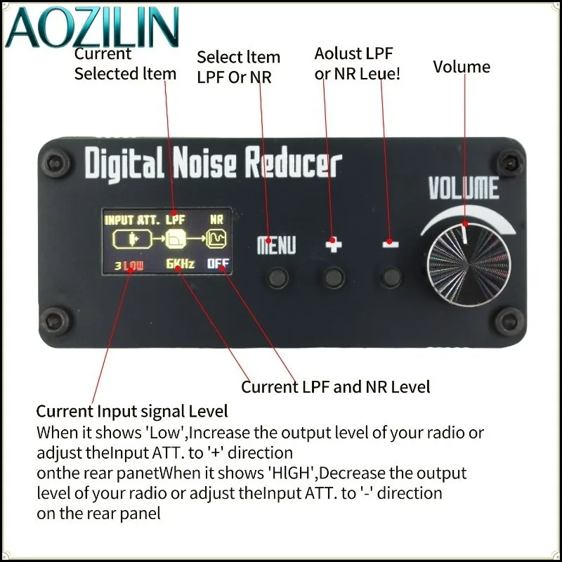 AOZILINDigital NR Noise Reducer LPF Filter,DSP Audio Processing Module with Speaker for Shortwave Ham Radio Receiving Experiment