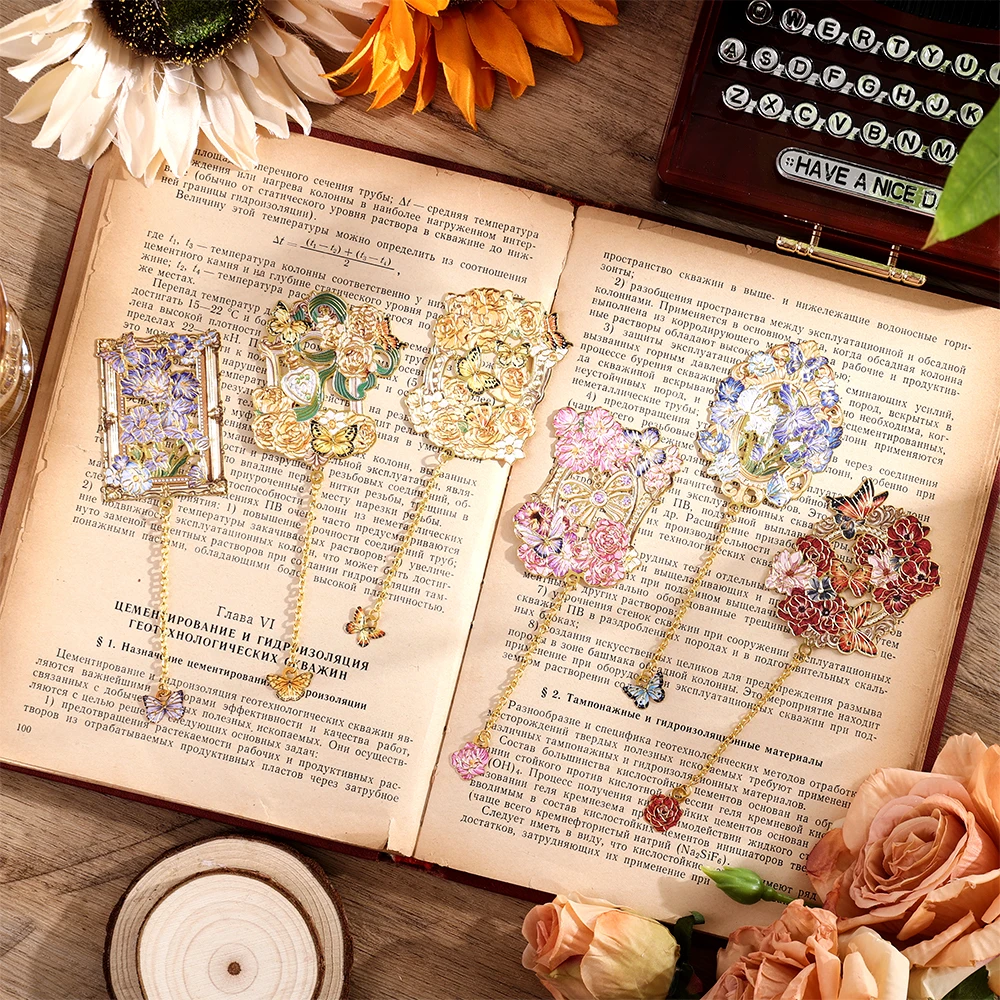 1pc Elegant Floral Letter Bookmark Vintage Metal Design with Ornamental Chain Perfect Writer's Gift Teacher Birthday Gift