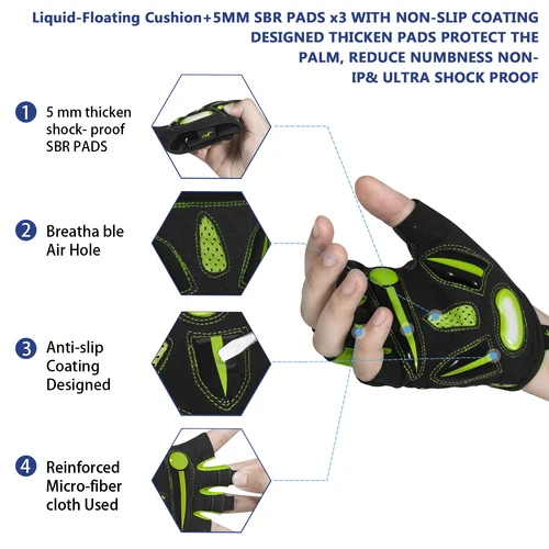 Imagen 2 del producto MOREOK-guantes de ciclismo para bicicleta, medio dedo, transpirables, almohadillas de Gel de 5MM, guantes para bicicleta de montaña y carretera que absorben los golpes
