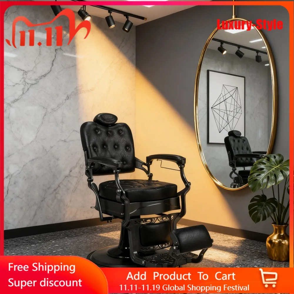 كرسي حلاقة عتيق عالي التحمل بوزن 700 رطل - وظيفة التكرير، هيدروليكي و360 درجة °   قابل للتدوير مع مسند الرأس للصالونات المهنية ​
