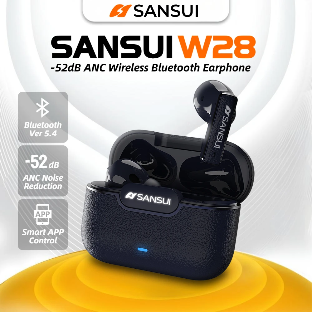 Sansui W28 ANC auriculares Bluetooth-52dB cancelación activa de ruido Bluetooth 5,4 auriculares IPX4 auriculares inalámbricos deportivos impermeables