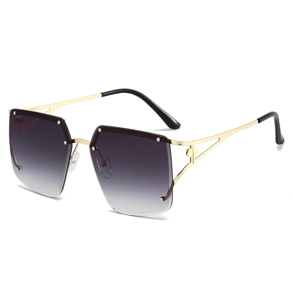 

Vintage Square Sunglasses Women Brand Designer Fashion Sun Glasses Female Rimless Polygon Metal Rivet Big Frame Oculos De Sol