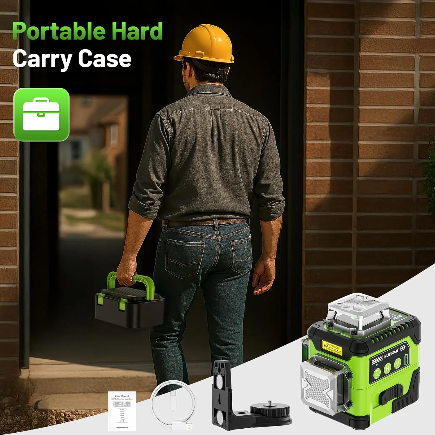Huepar 3D Laser Level 12 linii Samopoziomujący cyfrowy ekran kątowy o wysokiej jasności z akumulatorem litowo-jonowym 4000 mAh Y03CG