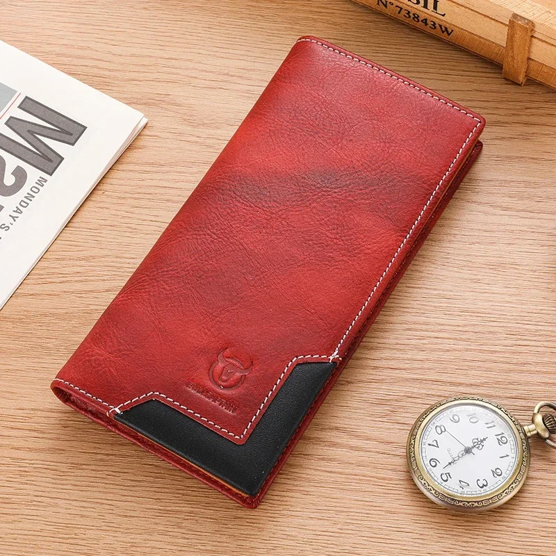 Genuine Leather Men's Wallet Oil Wax Leather Retro Long Cow Leather Large Capacity Change Clip