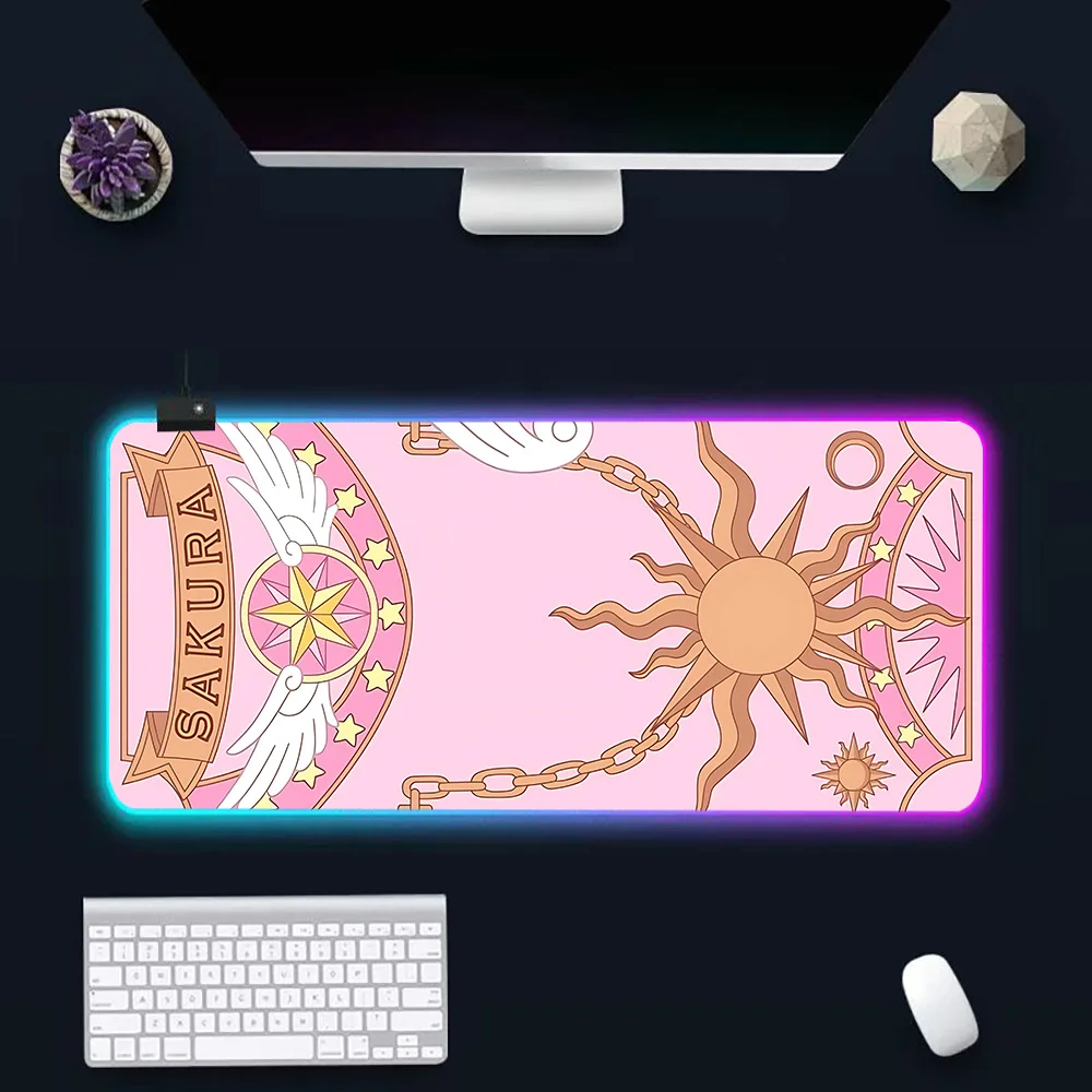 C-Cardcaptor Sakura Magic Circle RGB Pc Gamer Keyboard Mouse Pad Mousepad LED Glowing Mouse Mats Rubber Gaming Computer Mausepad