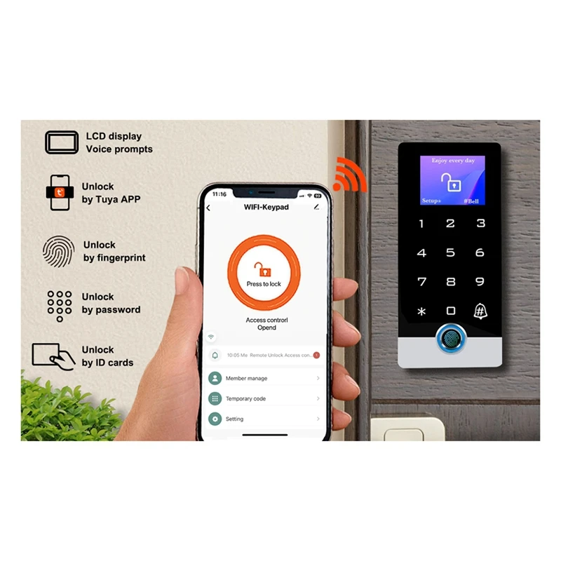Full Metal Wifi TUYA Access Control System With LED Screen Voice Fingerprint Password Stand-Alone Door Access Keypad
