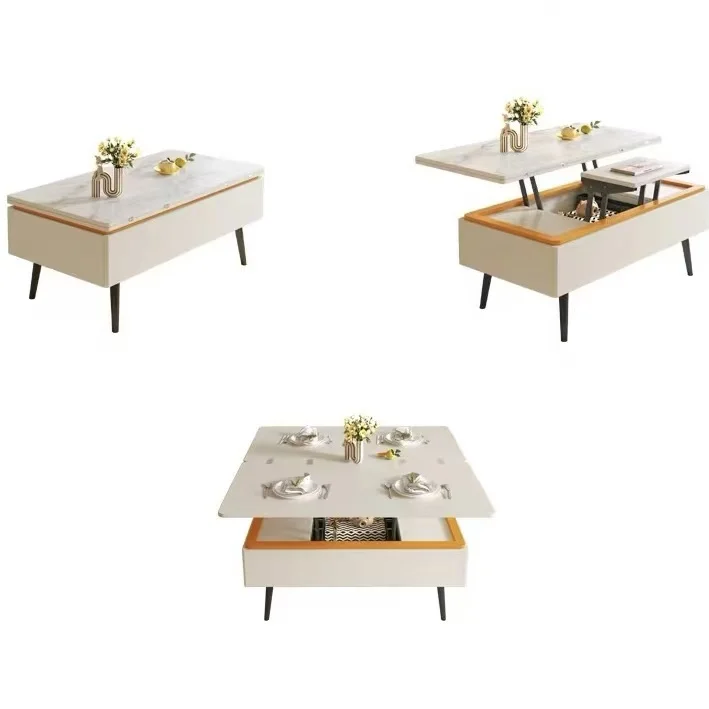 Cream-colored style multifunctional adjustable coffee table, foldable storage multifunctional living room coffee table
