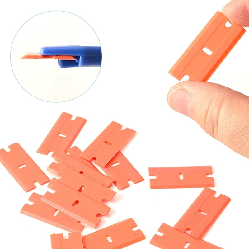 100 Pieces Two Cutting Plastic Razor Blade Label Clean Razor Glue Remover Window Glass Clean Scraper Car Wrap Sticker Squeegee