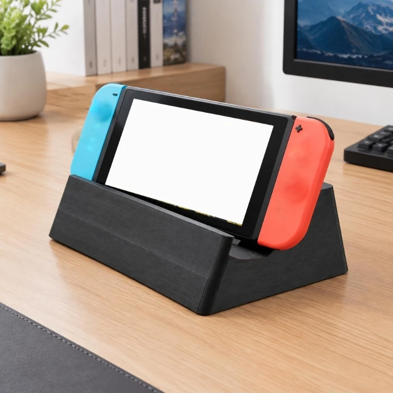 Handheld Gaming Device Stand for WIN 5, Black Plastic Desktop Holder with Angled Back Support and Raised Front Lip for D2RC