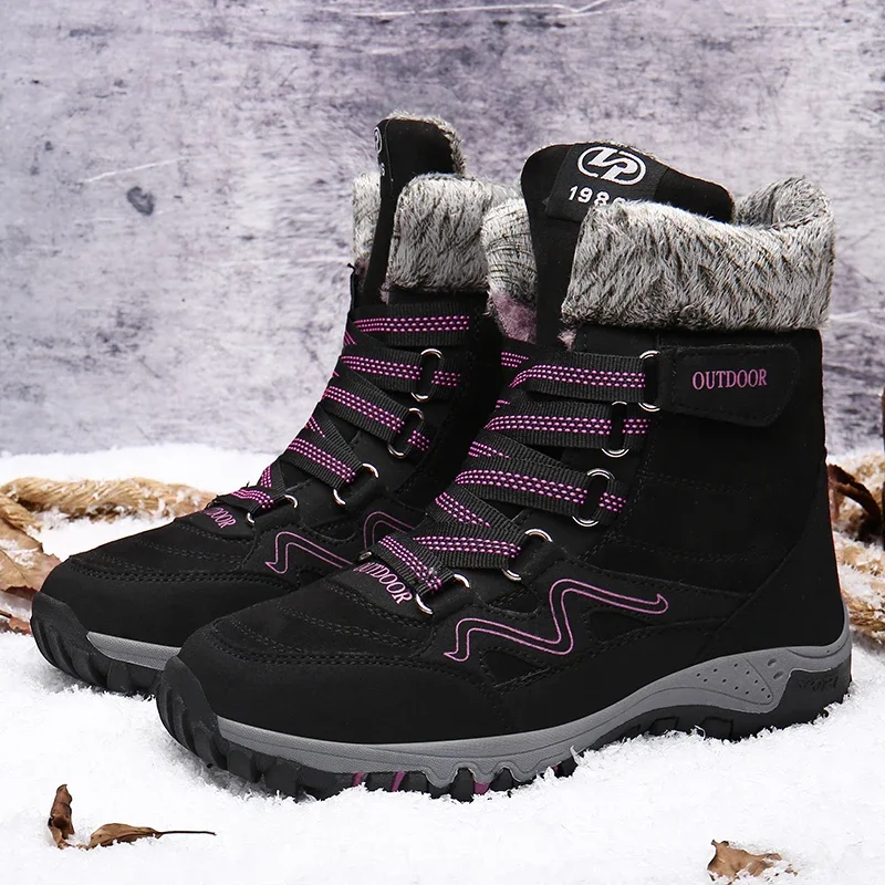 New Winter Boot Female Mid-calf Boots Flat Boots Warm Plush Snow Boot Couple Shoes Large Size Outdoor Work Boot Women Boots