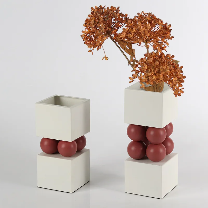 Modern simple square round bead vase ornament living room entrance coffee table geometric flower utensils art floral jewelry