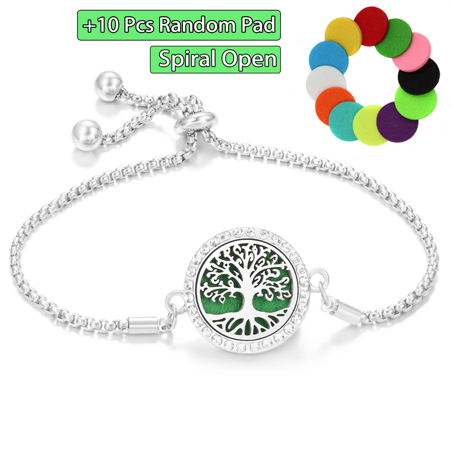 Charm Women Aromatherapy Adjustable Chain Bracelet Spiral Open Rhinestone Perfume Lockets Bangle Essential Oil Diffuser Jewelry
