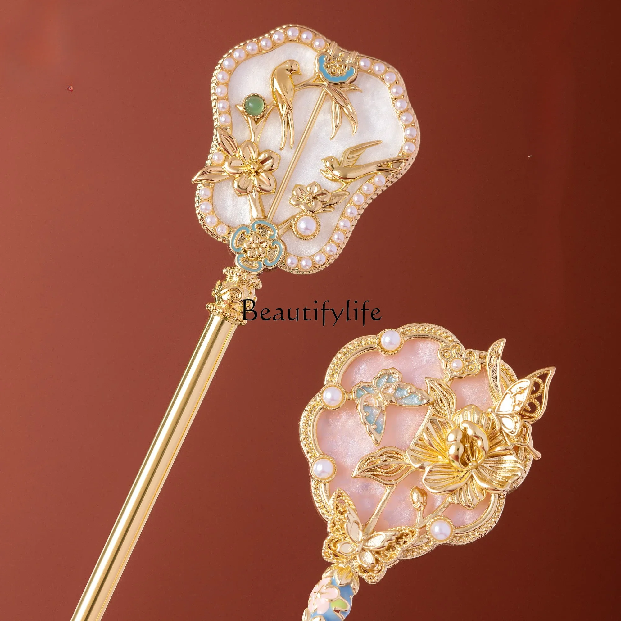 

Ancient Style Brocade Fan Hairpin, New Chinese National Style, Disc Hair, Cheongsam, Advanced Hairpin