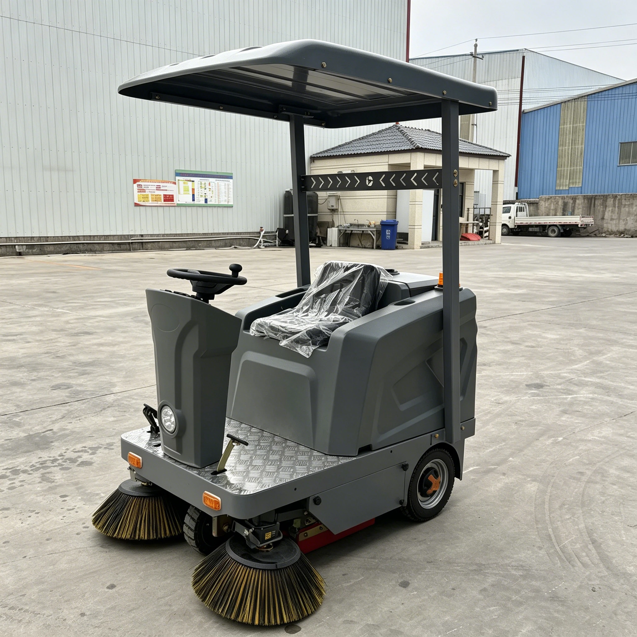 Automatic Road Cleaning Machine with Canopy Factory Floor Scrubber Industrial Electric Ride-on Street Sweeper Cleaner Equipment