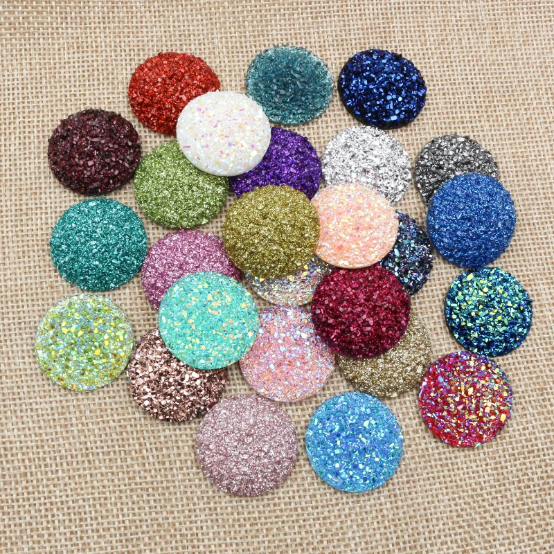 10pcs 20mm 25mm Mix Colors Natural Ore Style Flat Back Resin Cabochons Dome DIY Jewelry Making Supplies Fidings