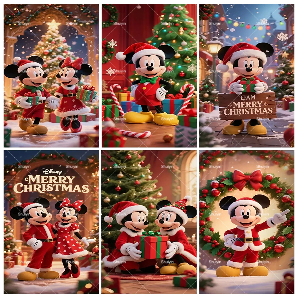 

Disney Mickey Minnie Mouse Christmas Door Banner Xmas Tree Snowman Party Backdrop Indoor Outdoor Porch Decor Background Supplies