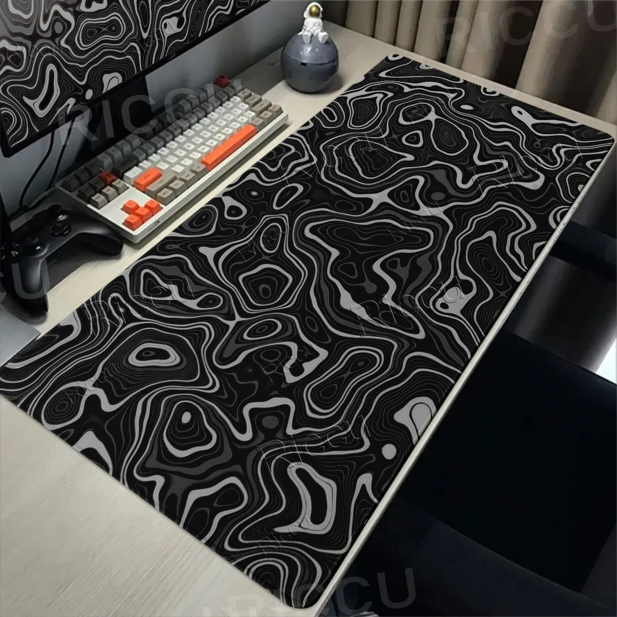 Mousepads Large Desk Mats Black And White Strata Liquid Mousepad Abstract Mouse Pad Lockedge Gaming Rug Offices Non-slip Carpet