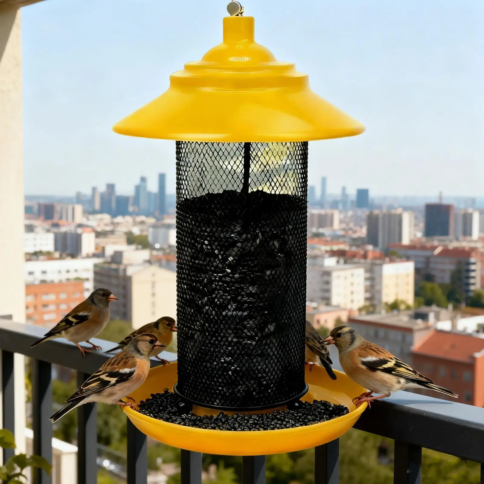 مغذيات فينش لأنبوب شبكي معدني خارجي مع صينية قابلة للتعليق تغذية الطيور لساحة فناء شرفة شرفة شجرة سياج نافذة عرض #3