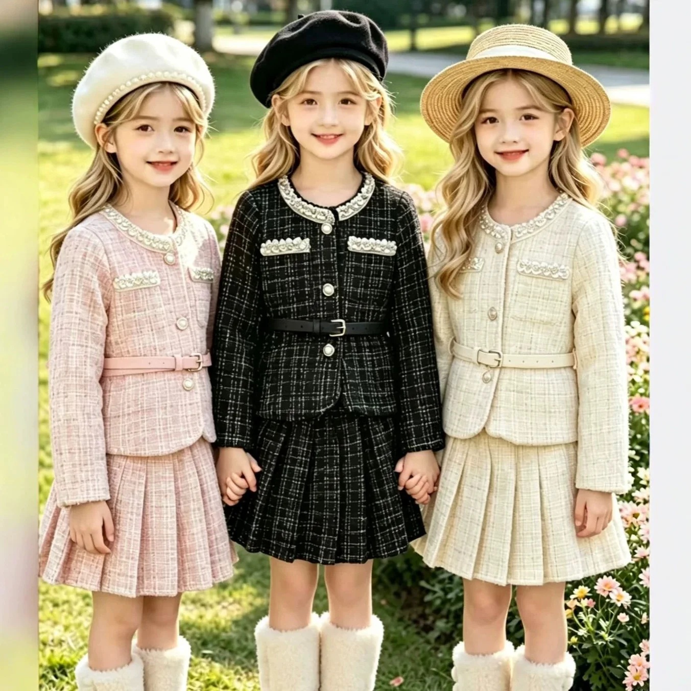 Autumn Children Girls 2PCS Clothes Set RAISE 3-8Yrs Kids Girls Shiny Coat with Belt Suits Ltoddler Girls Pleated Skirts Outfits