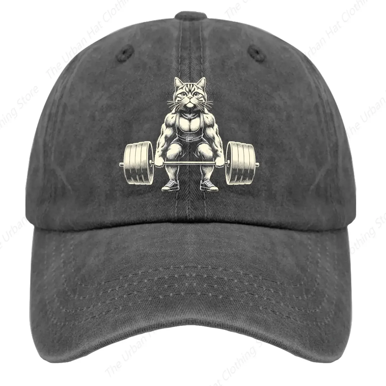 Funny Cat Muscle Powerlifting Meowscles Hat for Men Womens Baseball Cap Classic Washed Ball Caps Breathable Hats