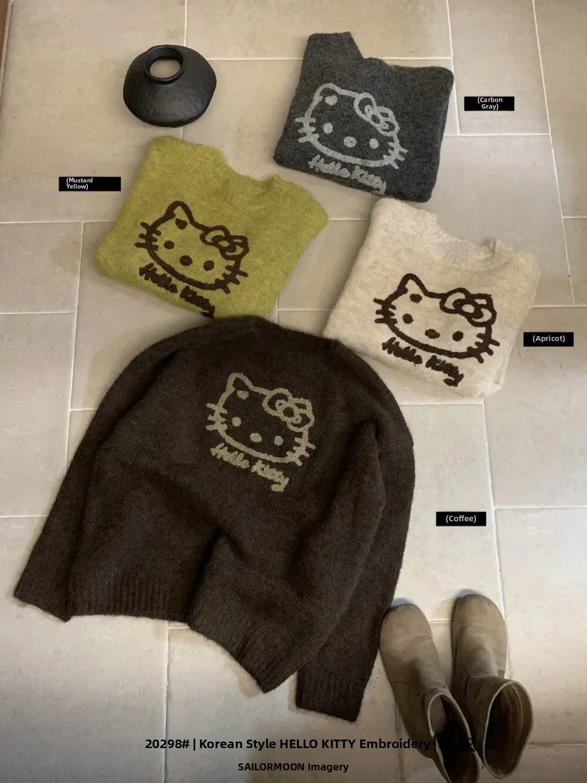 

Kt мультфильм аниме ограниченная серия женский вязаный свитер Long Sve round Ne теплая внутренняя одежда Fce осень зима