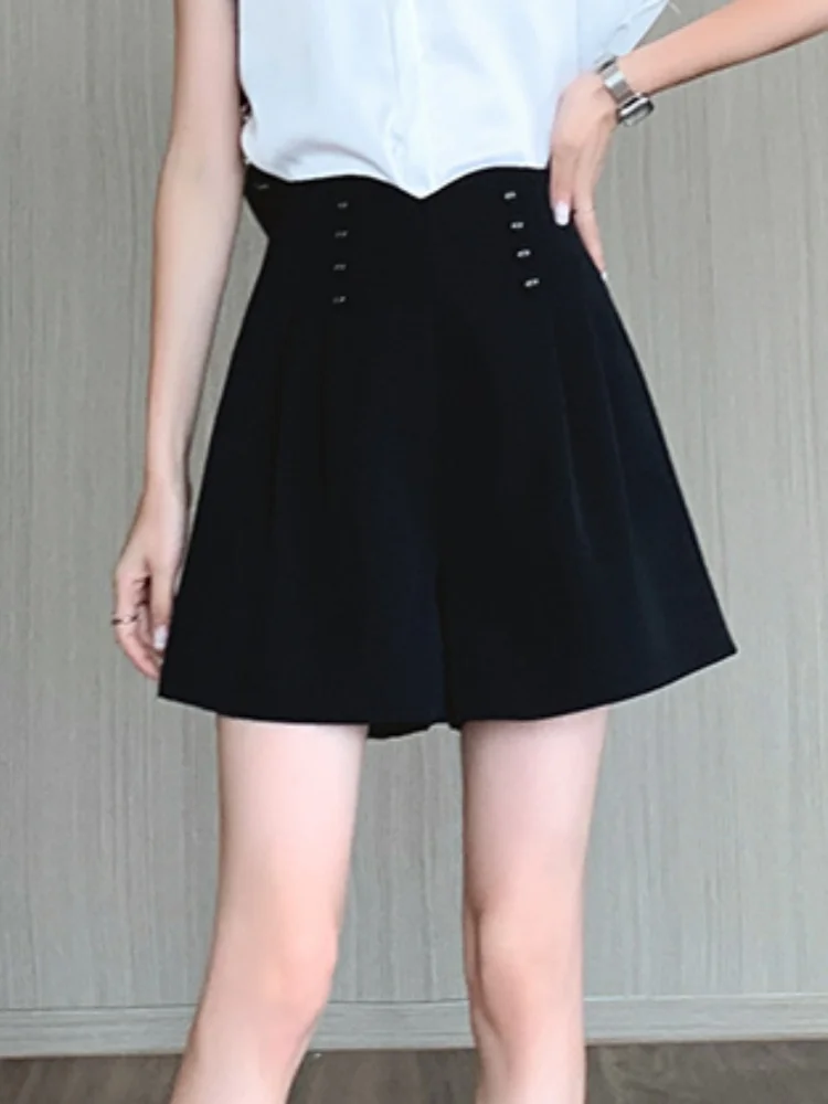 SMTHMA Casual Women's Shorts A-line High Waist Short Chic Office Lady Shorts Vintage Female Trousers Spring Summer