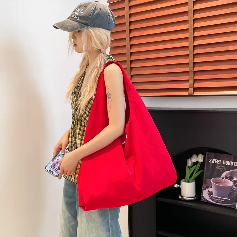 Korean-style Relaxed Canvas Tote Bag for Women, Summer Casual Large-capacity Tote, Student School Shoulder Bag, Hand-carry Bag
