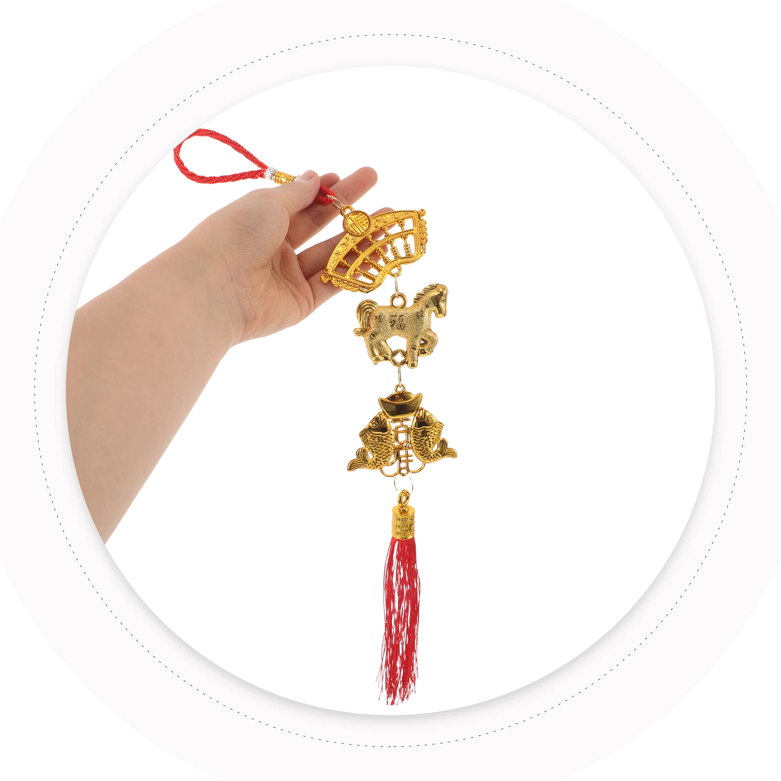 

10Pcs 2026 Year of The Horse Chinese New Year Decorations Red Ropes Hanging Ornaments Fu Character Pendants Good Luck Prosperity