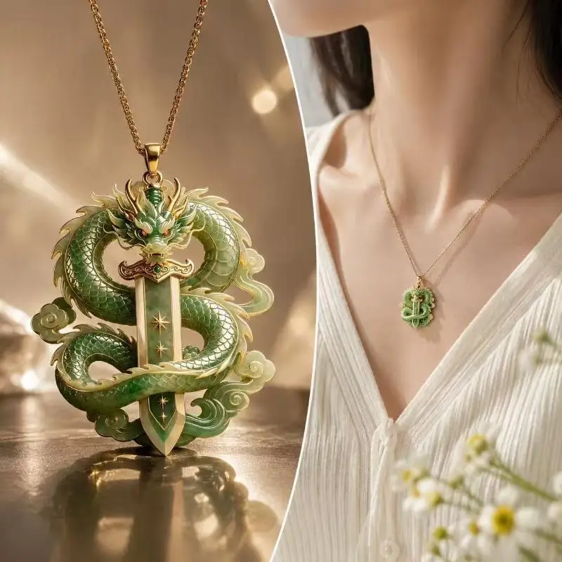 S Purple Jade Dragon  Pendant With Gold Accents Exquisite Carving For Daily Wear Gifting Dragon Culture Collection