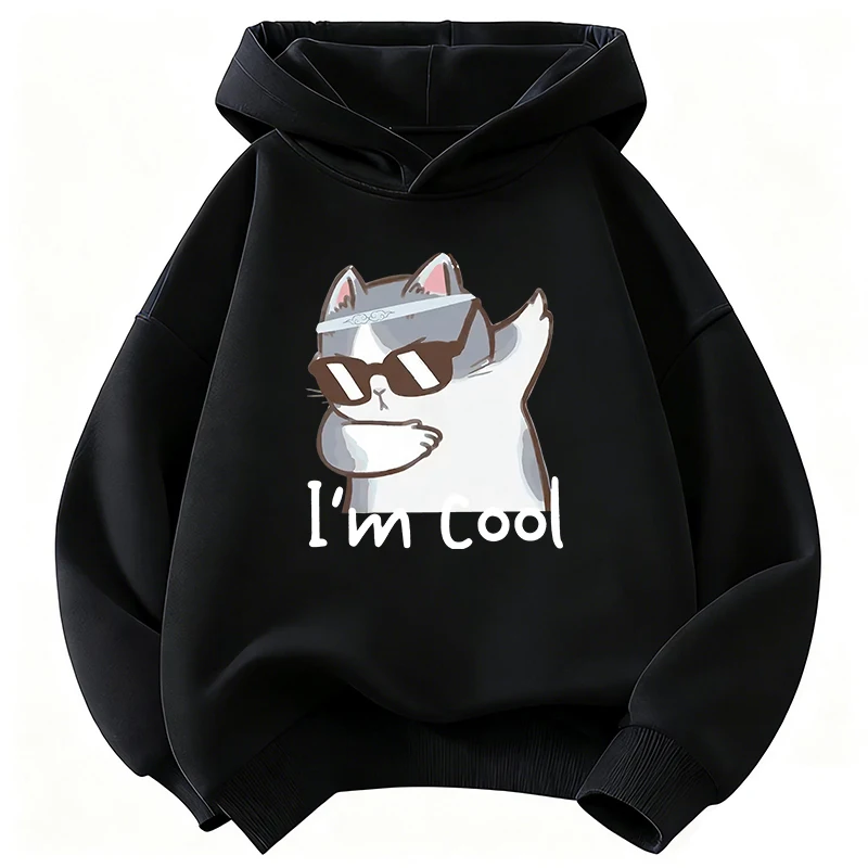 I Am Cool Cat Bedruckter Pullover mit Kapuze für Kinder, süßer Kapuzenpullover für Jungen und Mädchen, Herbst, Frühling, lässige Kapuzenpullover