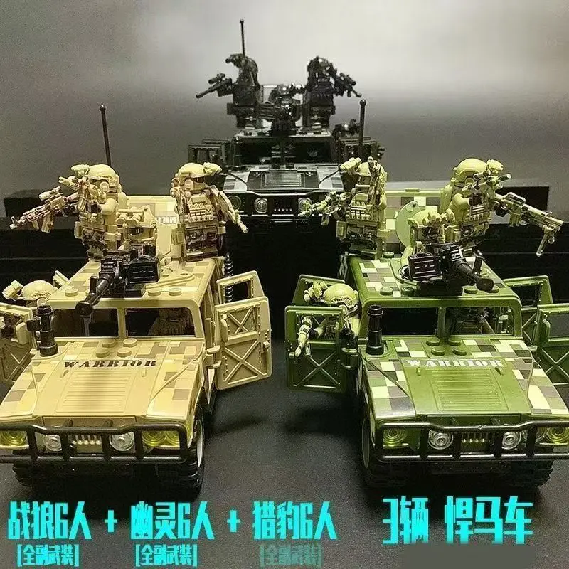 Militärische Geister-Spezialeinheiten, zusammengebaute Modellautos, zusammengebaute Offroad-Jeep-Spielzeuge, Hummer-Autos, beliebte Militär-Bausteine