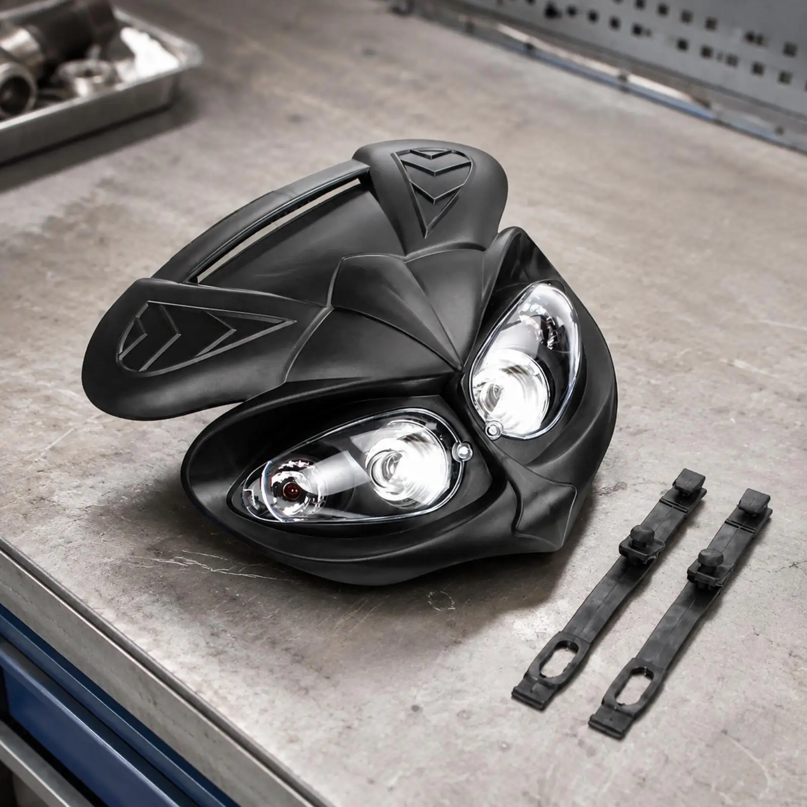 4 Eye Motorcycle Headlight Lamp Black Plastic Housing Clear Lens Reflective Interior for Off Road Bike Modification