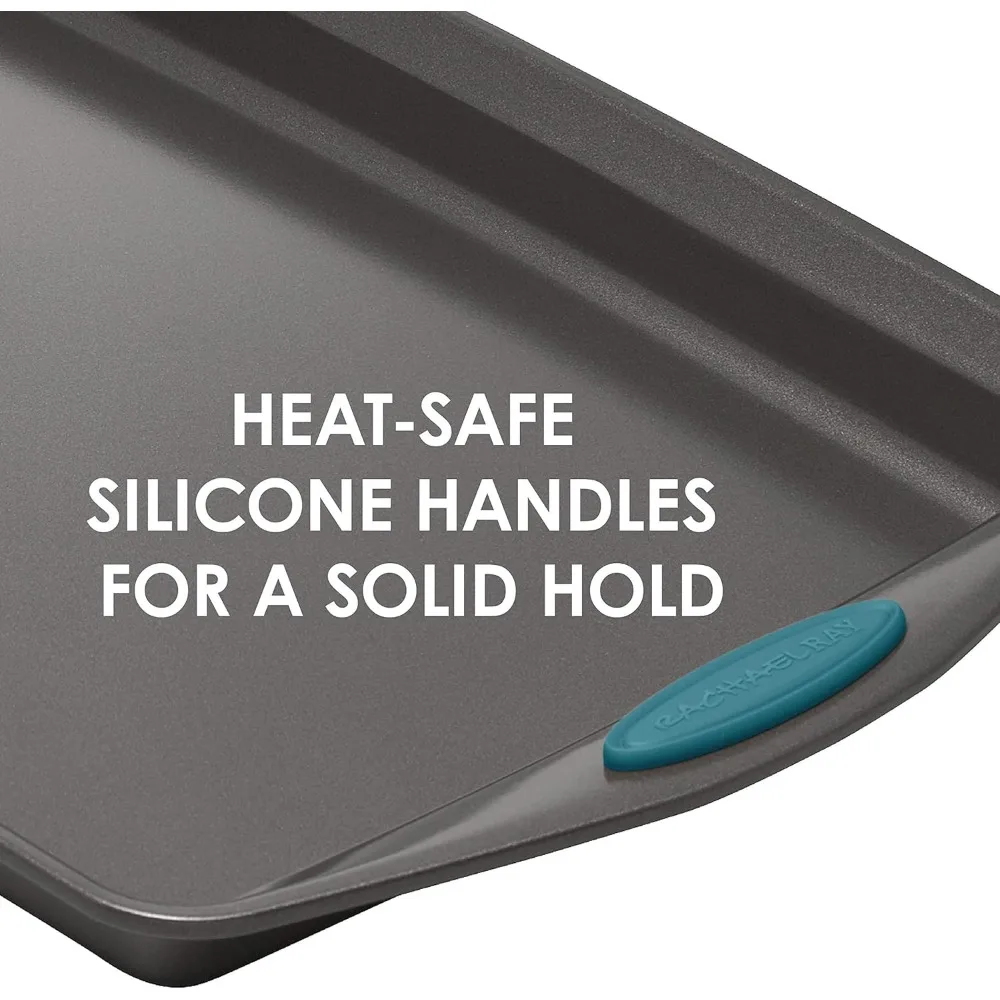 مجموعة أدوات خبز غير لاصقة مكونة من 5 قطع من راشيل راي مع مقابض: مقالي الخبز والورق ومقلاة الخبز باللون الرمادي