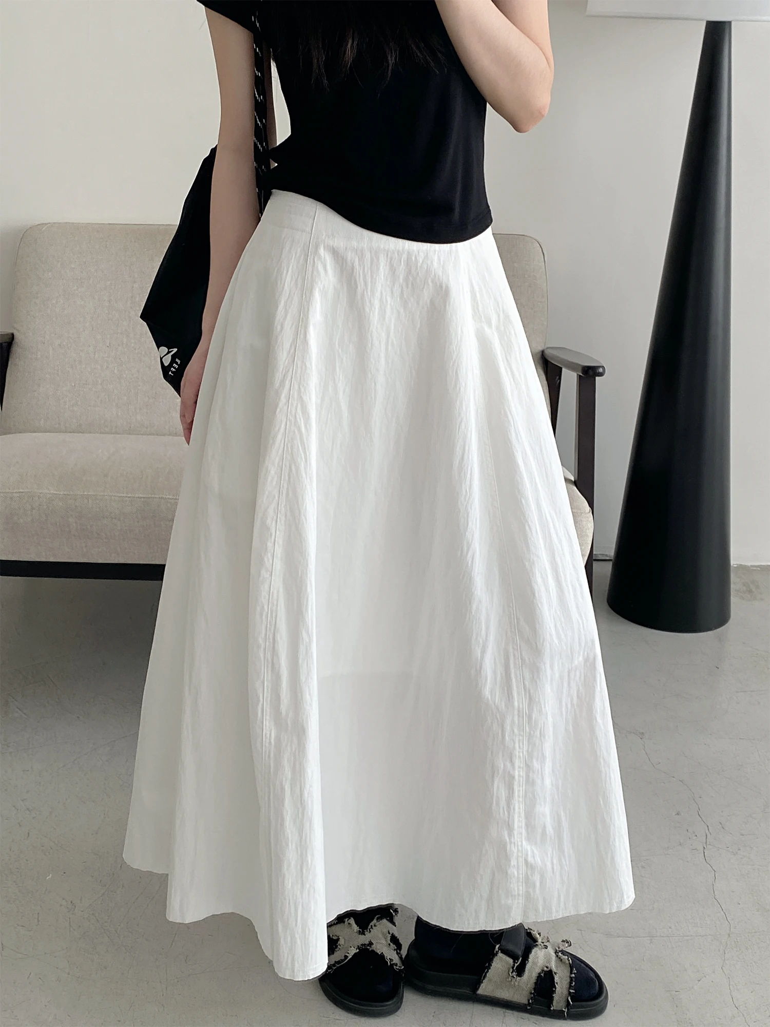 

Long Bla White Slimming Women's Midi Skirt Summer Harem Sle Bell Bot High Waist A-Line Silhouette Color