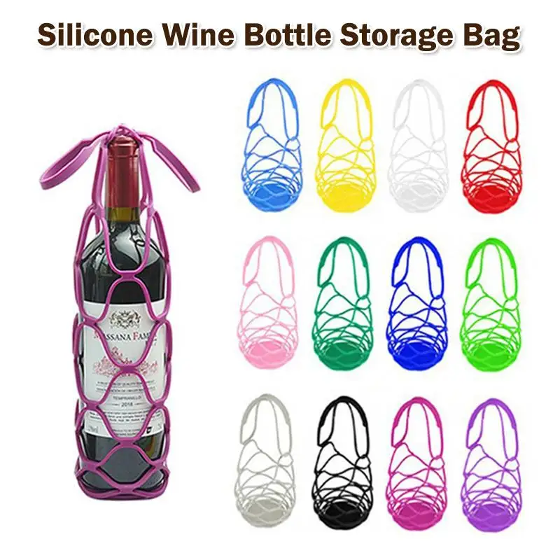 Silicone Wine Bottle Bag Reusable Washable Tote With Cup Holder Mat for Picnic Camping Party Trips Travel