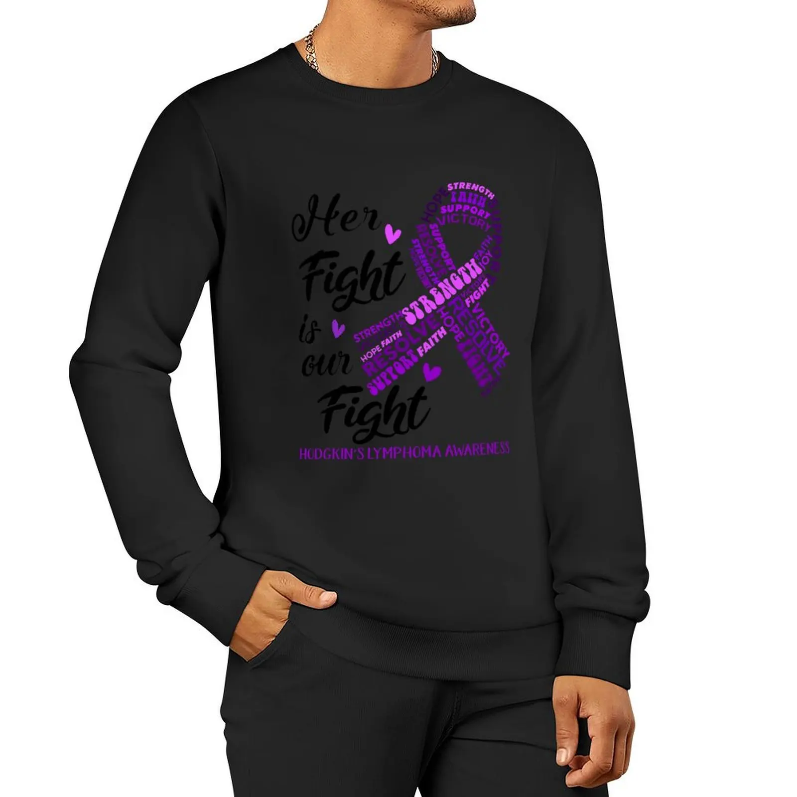 Hodgkin's Lymphoma Warrior, Her Fight is our Fight Hodgkin's Lymphoma Awareness Pullover Hoodie men wear oversize sweatshirt