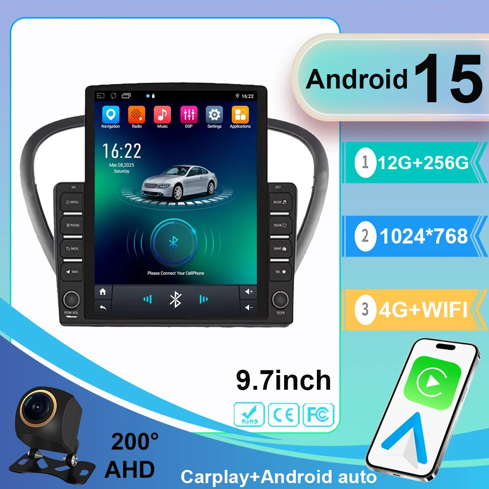 9.7 Android 15 Carplay Auto Car Radio For Peugeot 607 2002 2003 2004 2005 2006 2007 2008 Stereo Multimedia Player GPS Navigation