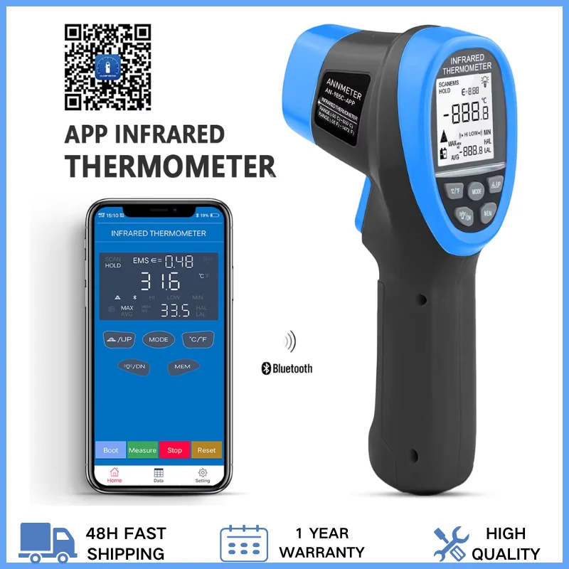 

Non-Contact Digital Laser Infrared Thermometer -58℉~1472℉ with Bluetooth for Instant Read in HVAC and Ovens