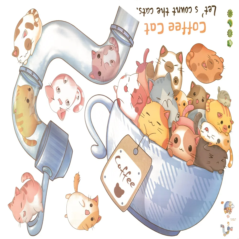 Cute Cat Stickers For Decorating Bedroom Wardrobe Doors, With Waterproof Self-adhesive Stickers Children's room stickers