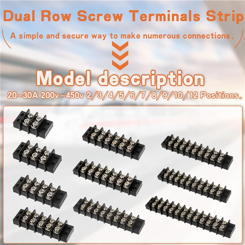 PHFU-4PCS 12 Circuits 12 Positions Terminal Block 20-30A 200-450V Dual Row Screw Terminals Strip