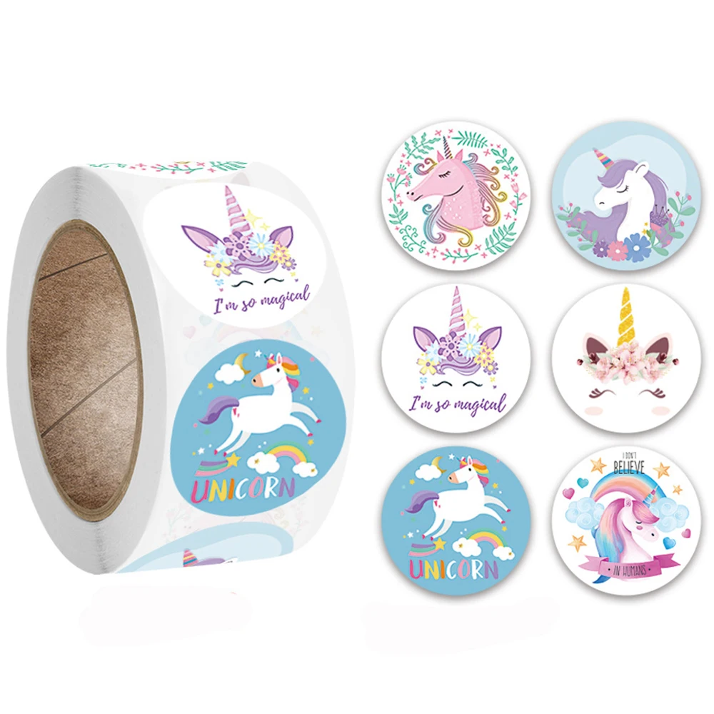 Pegatina de unicornio de dibujos animados para niños, etiqueta decorativa de recompensa para regalo, pegatinas de papelería para estudiantes,