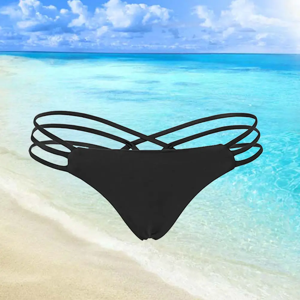 Braguitas de bikini con tiras, talla L, color negro, traje de baño de cintura baja para mujer, bragas para playa, piscina, vacaciones, cómodas