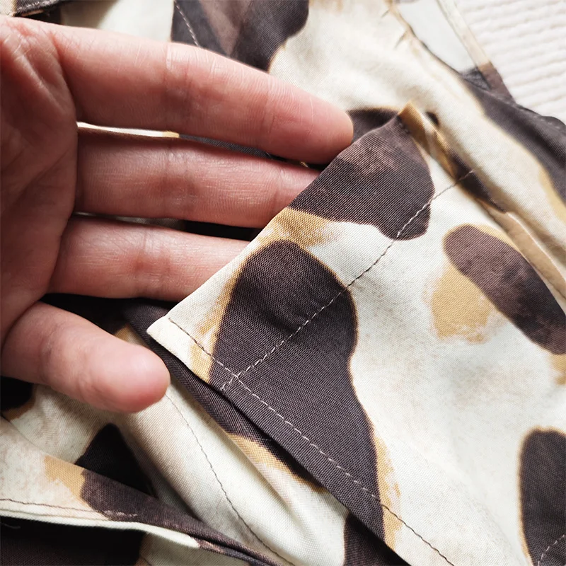 Tutina estiva in seta di cotone con stampa floreale animale da donna intrecciata ort Sve colletto rovesciato pantaloni lunghi a gamba larga a vita alta