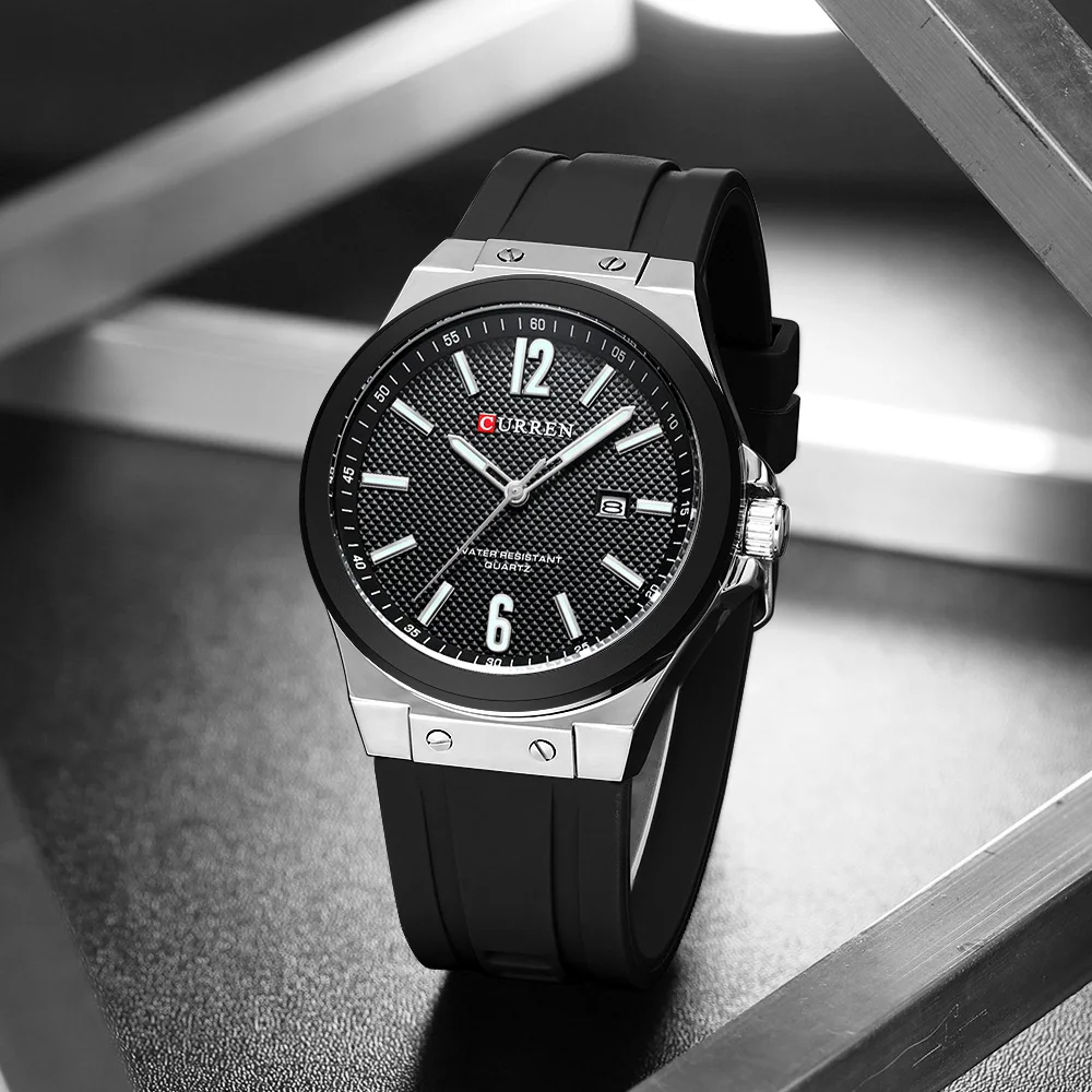 CURREN 8467 Simple Casual Men's Quartz Watches Silicone Band Auto Date Wristwatch Fashion Business