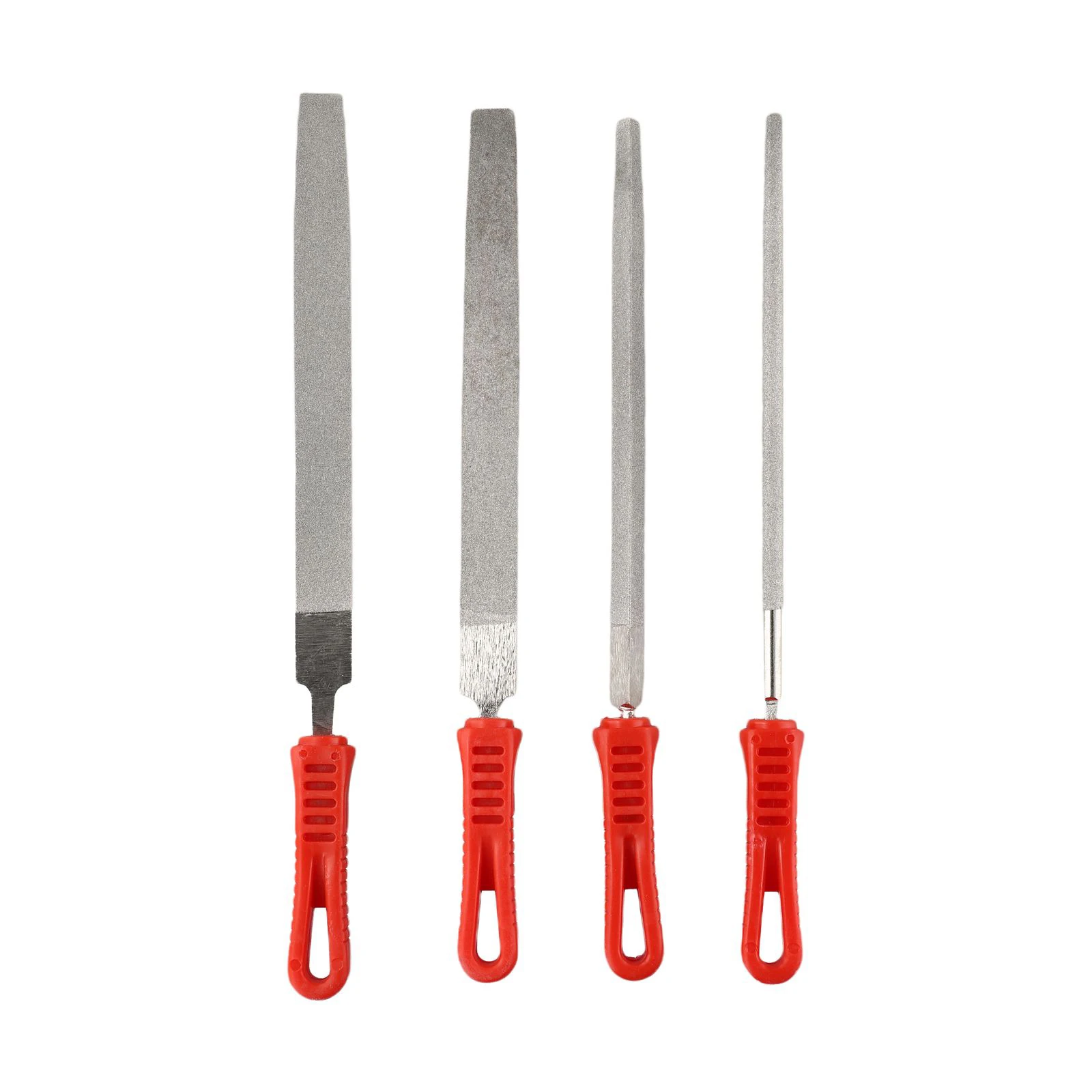 

4PCS 8inch Diamond File Red Plastic Non-slip Handle For Polishing Stainless Steel Iron Aluminum Polishing Accessory Tools