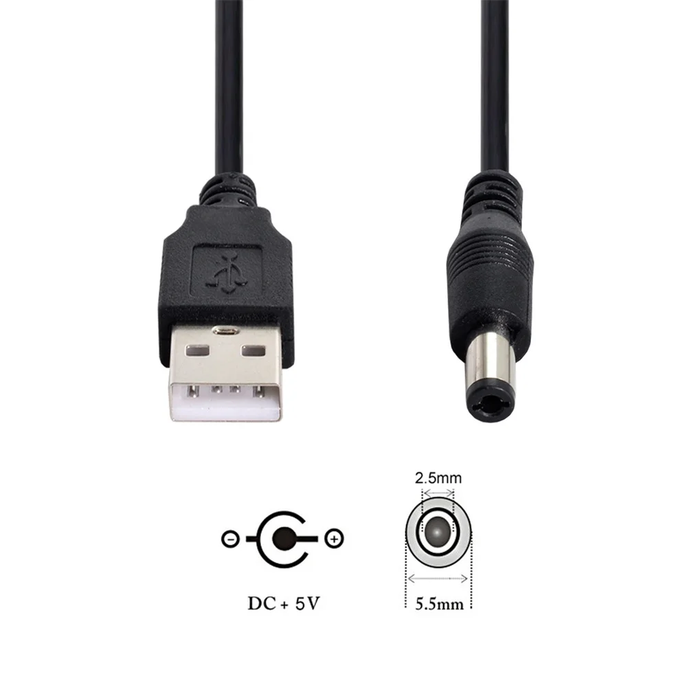 Kabel USB zasilania 2.0 do DC 5.5mm x 2.1mm 1.0M 2A obsługuje kabel złącze ładowarki 5V lub 12V do lampy stołowej Tablet MP3 MP4