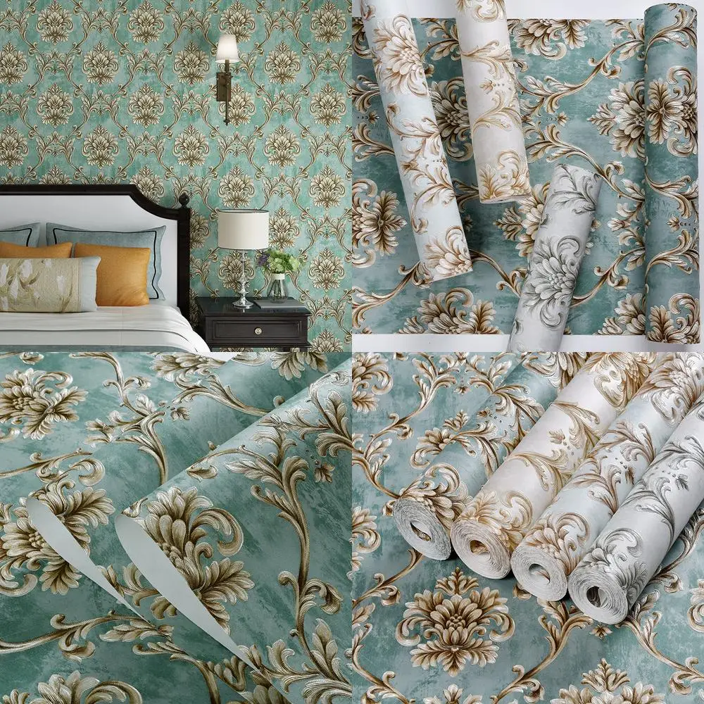 

3D тисненные европейские дамасские нетканые самоклеящиеся обои для спальни, гостиной, фоновой стены, отклеивающиеся и наклейте с клеем